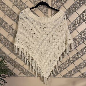 Mudd Cream Knit Fringe Poncho
